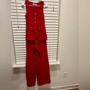 Amanda Uprichard Red Pantsuit with Satin Finish